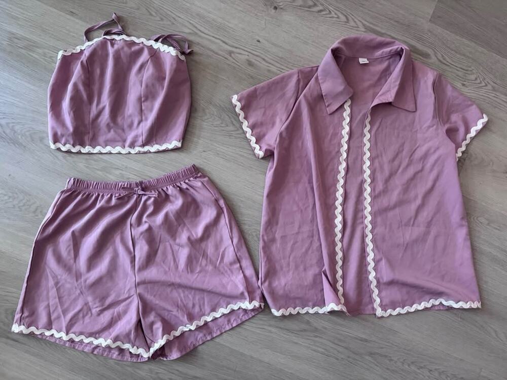 Girls Size 13 Pink Ric Rac 3 Piece Matching Outfit Shorts Set